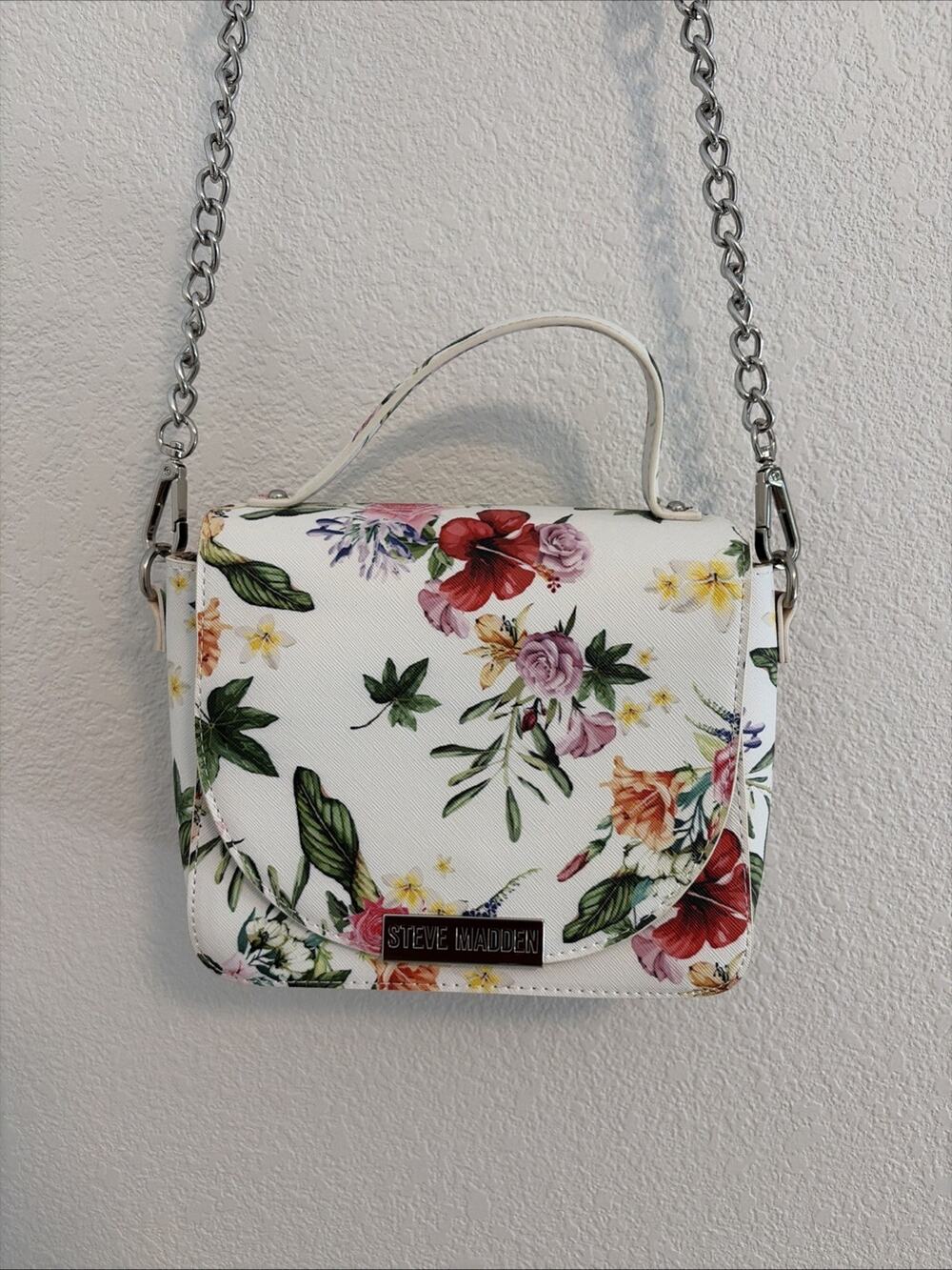 NEW Steve Madden White Floral Crossbody Bag Silver Hardware Spring Women